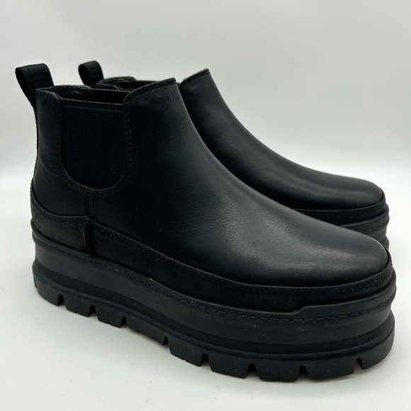 UGG BLACK MERINA WATERPROOF LEATHER PLATFORM BOOTS, WOMEN EUR 38 US 7 - Picture 5 of 11